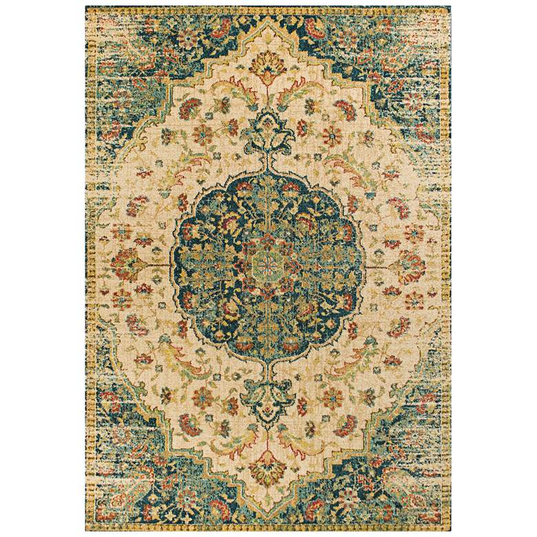 Image 1 Casablanca 5&#39;3 inchx7&#39;7 inch Sand and Teal Condesa Area Rug