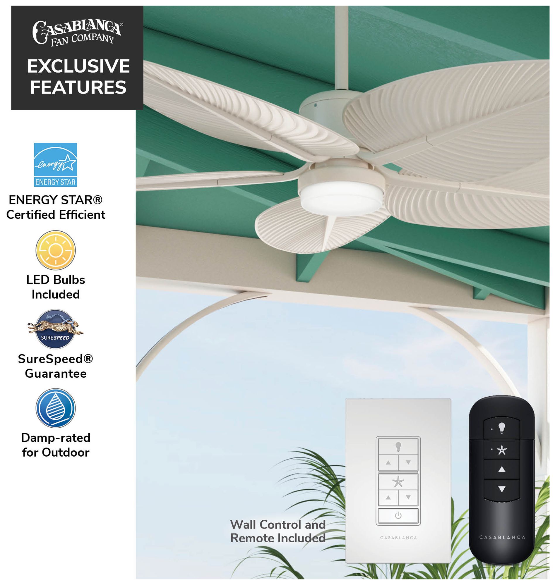 Image 5 Casablanca 52 inch Coveview ENERGY STAR Cream Damp Rated Ceiling Fan more views