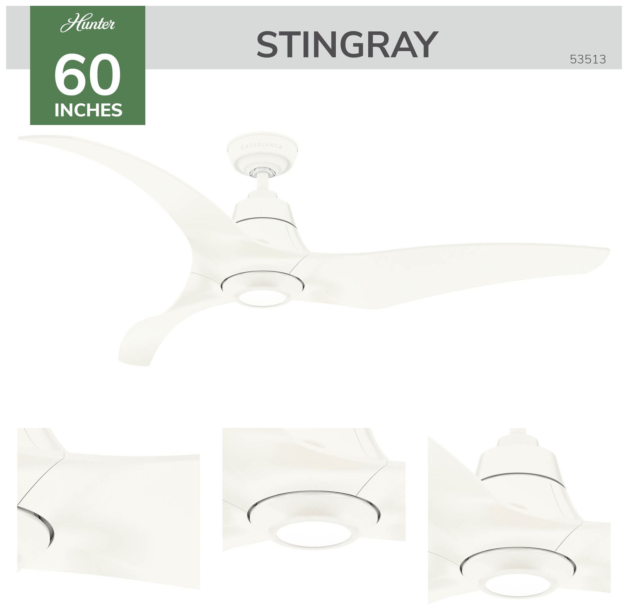 Image 4 Casablanca 60 inch Stingray ENERGY STAR Matte White Damp Rated Ceiling Fan more views
