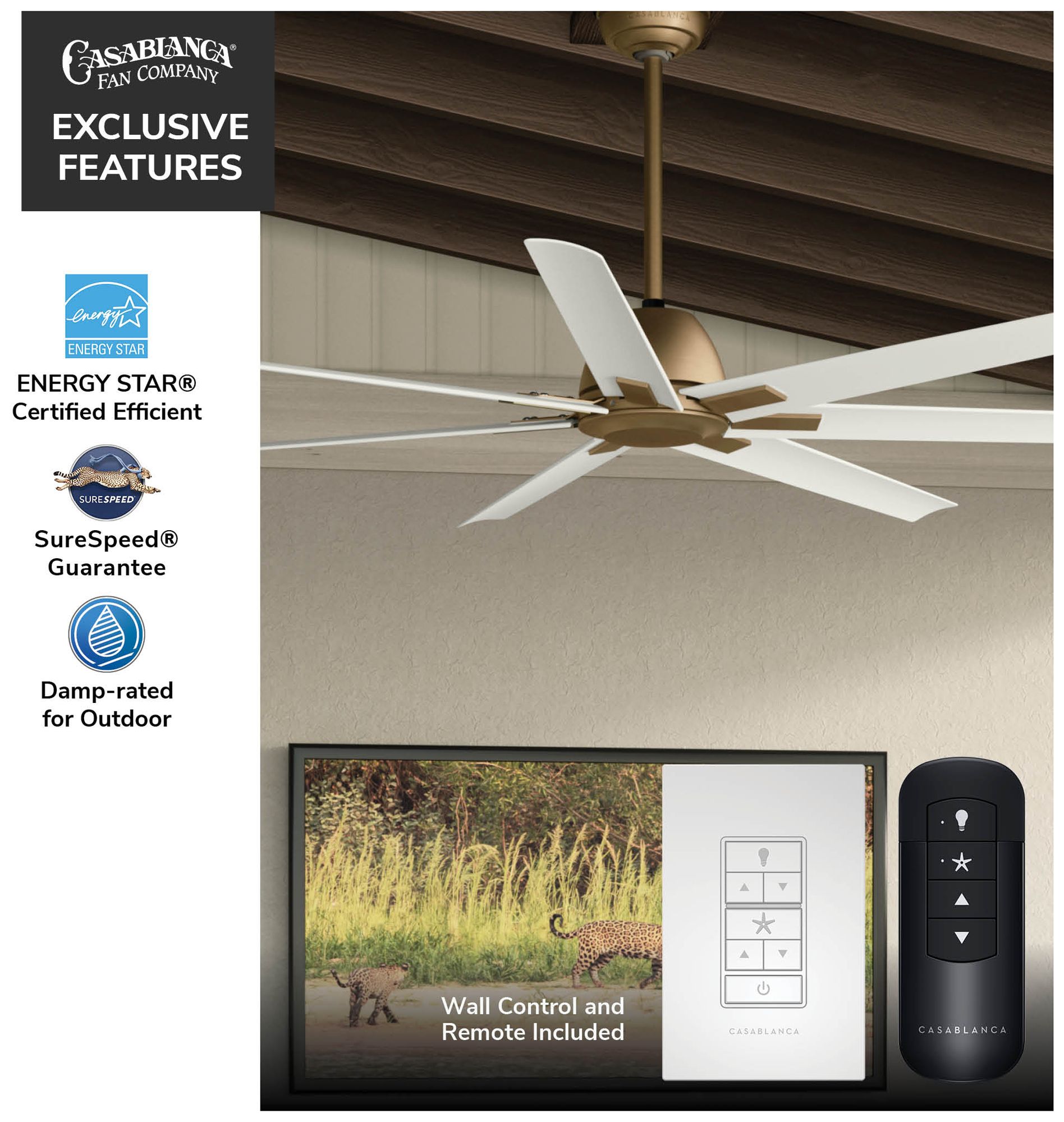 Casablanca 72" Bayhaven Alturas Gold Damp Rated Fan