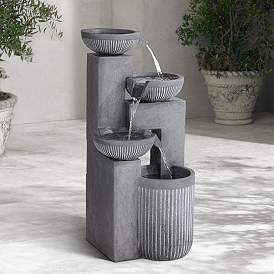 Image2 of Casava 33" High Gray Stone 4-Bowl Outdoor LED Floor Fountain