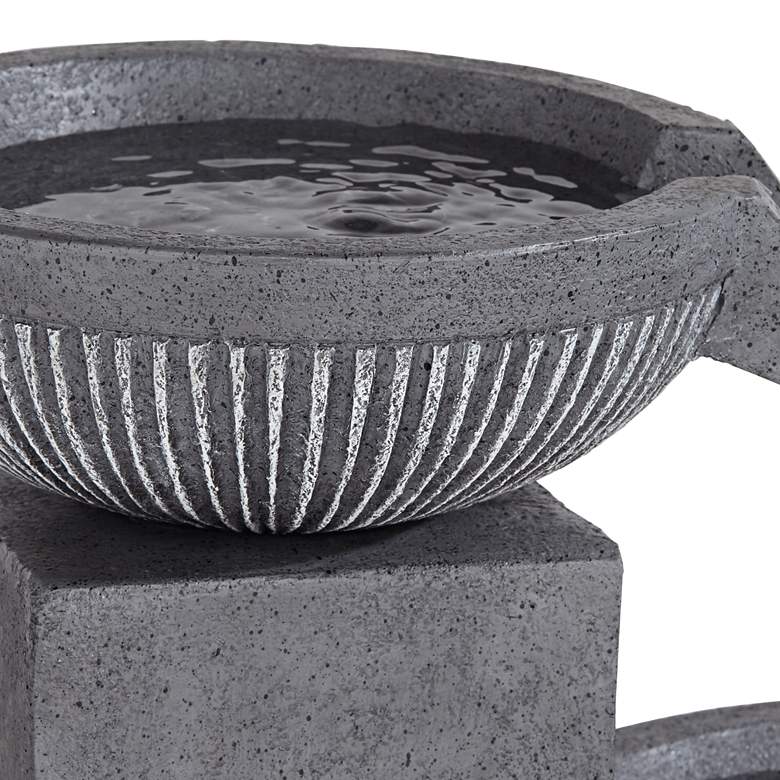 Image 4 Casava 33 inch High Gray Stone 4-Bowl Outdoor LED Floor Fountain more views