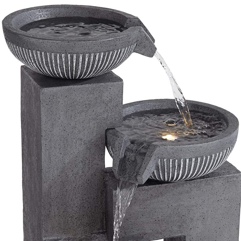Image 5 Casava 33 inch High Gray Stone 4-Bowl Outdoor LED Floor Fountain more views