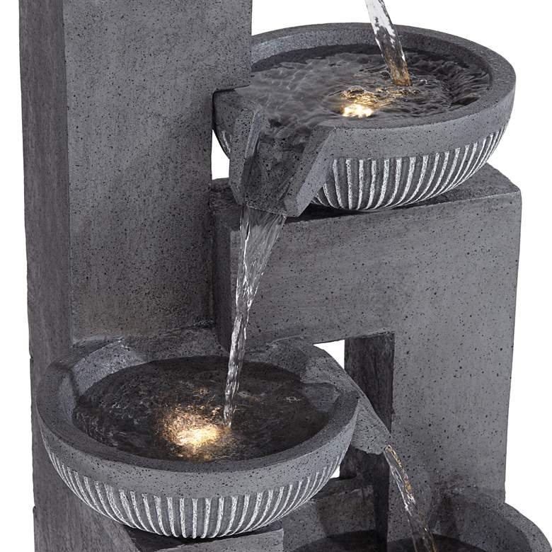 Image 6 Casava 33 inch High Gray Stone 4-Bowl Outdoor LED Floor Fountain more views