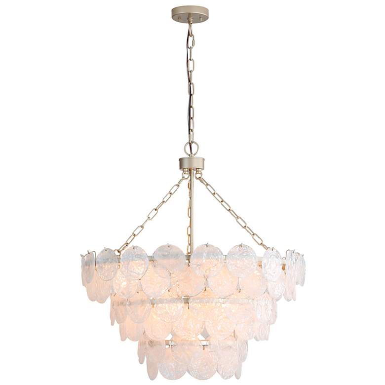 Image 1 Cascada 3 Tier - 11 Light Pendant in Silver with Cirrus Cloud Glass Shade