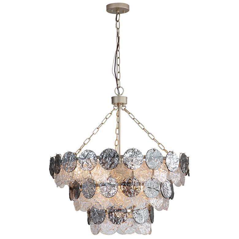 Image 1 Cascada 3 Tier - 11 Light Pendant in Silver with Smoke Plated Glass Shade