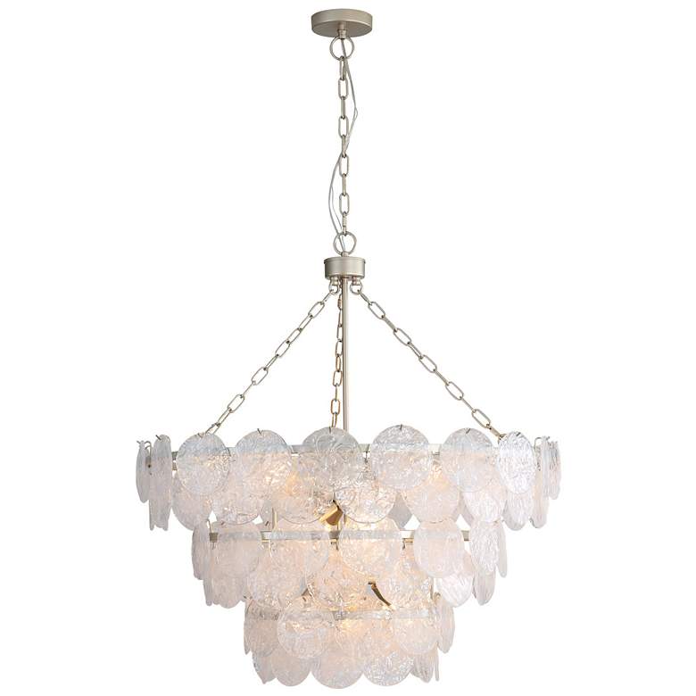 Image 1 Cascada 3 Tier - 13 Light Pendant in Silver with Cirrus Cloud Glass Shade