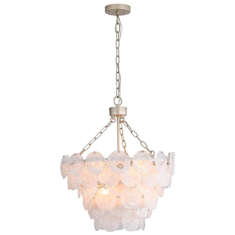 Image 1 Cascada 3 Tier - 8 Light Pendant in Silver with Cirrus Cloud Glass Shade
