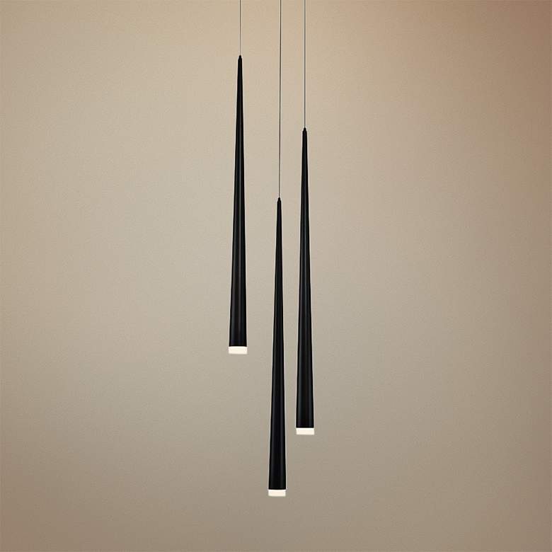 Image 1 Cascade 12"W Black w/ Frosted Glass LED Multi Light Pendant