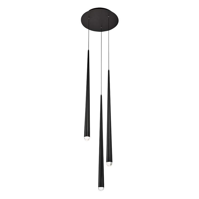 Image 3 Cascade 12"W Black w/ Frosted Glass LED Multi Light Pendant more views