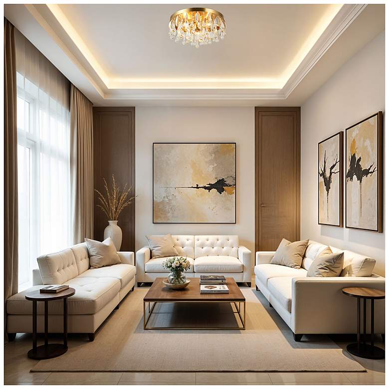 Image 7 Cascade 13" Wide 3-Light Brushed Gold Flush Mount more views