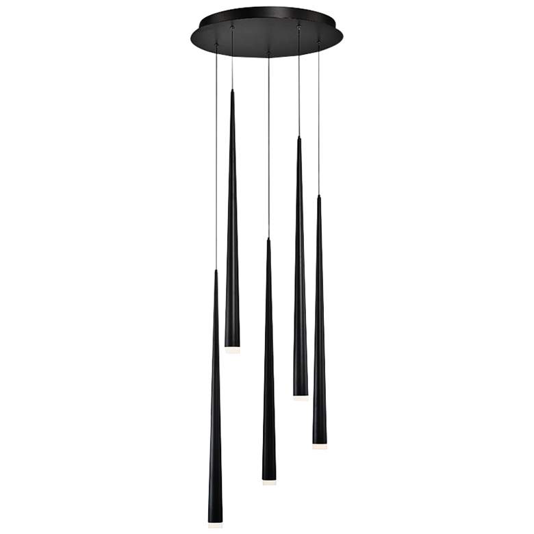 Image 2 Cascade 17 inch Wide Matte Black LED 5-Light Multi Light Pendant