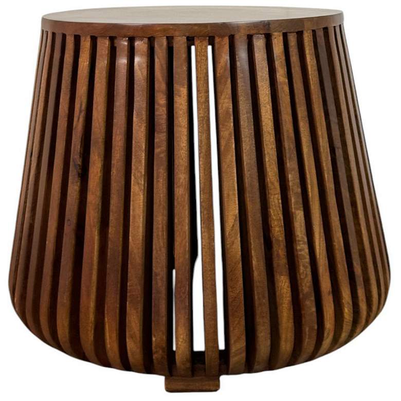Image 1 Cascade 24 inch Round Slatted Bell Shaped Side Table, Chestnut