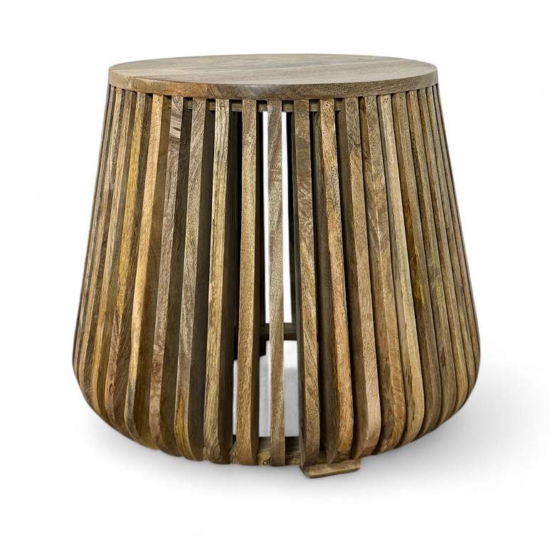 Image 1 Cascade 24 inch Round Slatted Bell Shaped Side Table, Natural