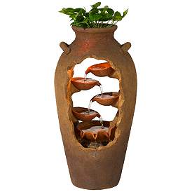 Image3 of Cascade 33" High Rustic Urn Fountain with Planter and LED Light