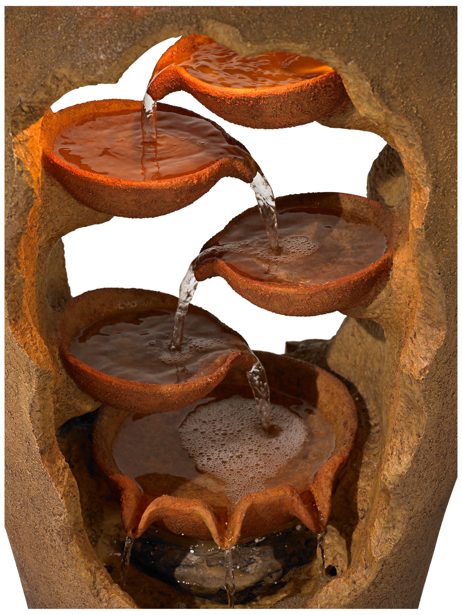 Cascade 33" High Rustic Urn Fountain with Planter and LED Light 