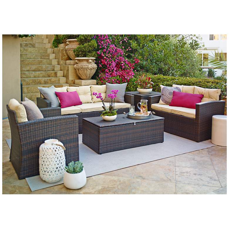 Image 1 Cascaden Brown Wicker 5-Piece Outdoor Patio Set with Storage
