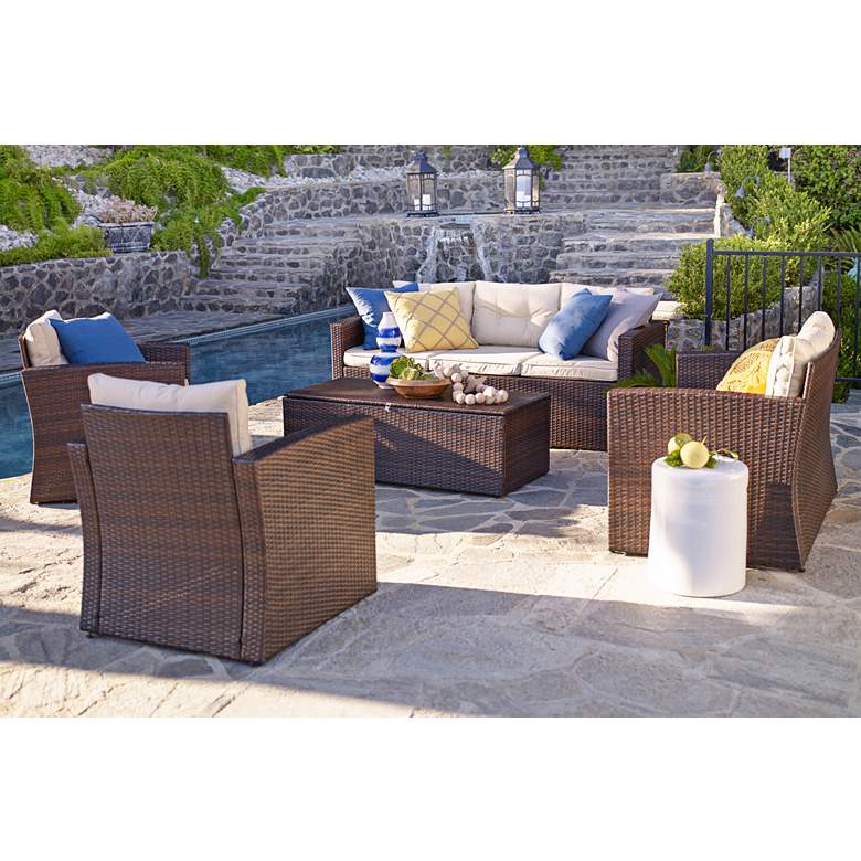 Image 1 Cascaden Brown Wicker 5-Piece Outdoor Patio Set with Storage