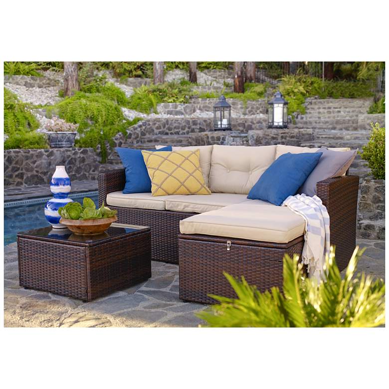 Image 1 Cascaden Dark Brown Wicker 3-Piece Outdoor Sofa Patio Set