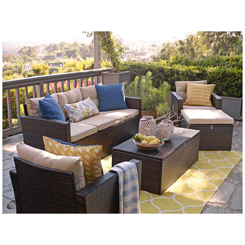 Image 1 Cascaden Dark Brown Wicker 5-Piece Outdoor Patio Set with Storage