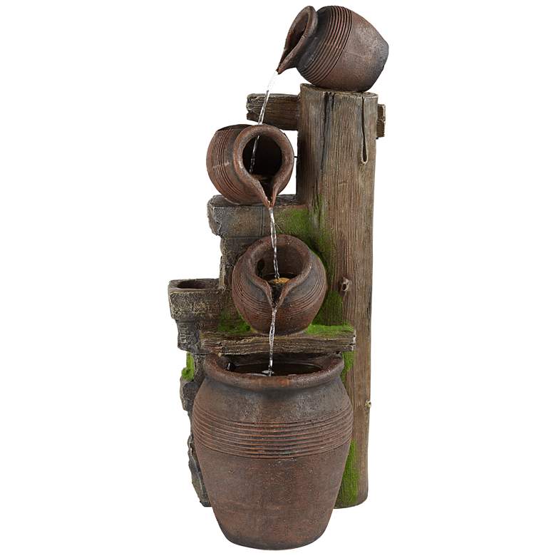 Image 2 Cascading 39 1/4" High Four Jug Fountain with LED light