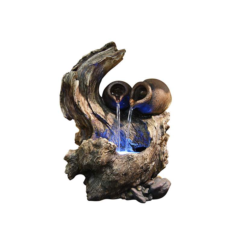 Image 1 Cascading Pots 14" High Rustic Table Fountain with LED Light