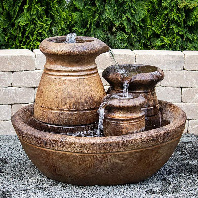 Image 1 Cascading Urns 26 1/2" High Relic Lava LED Outdoor Fountain