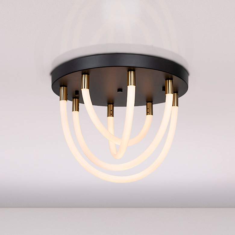Image 1 Cascata 21" Wide Black And Brushed Brass Semi-Flush Mount