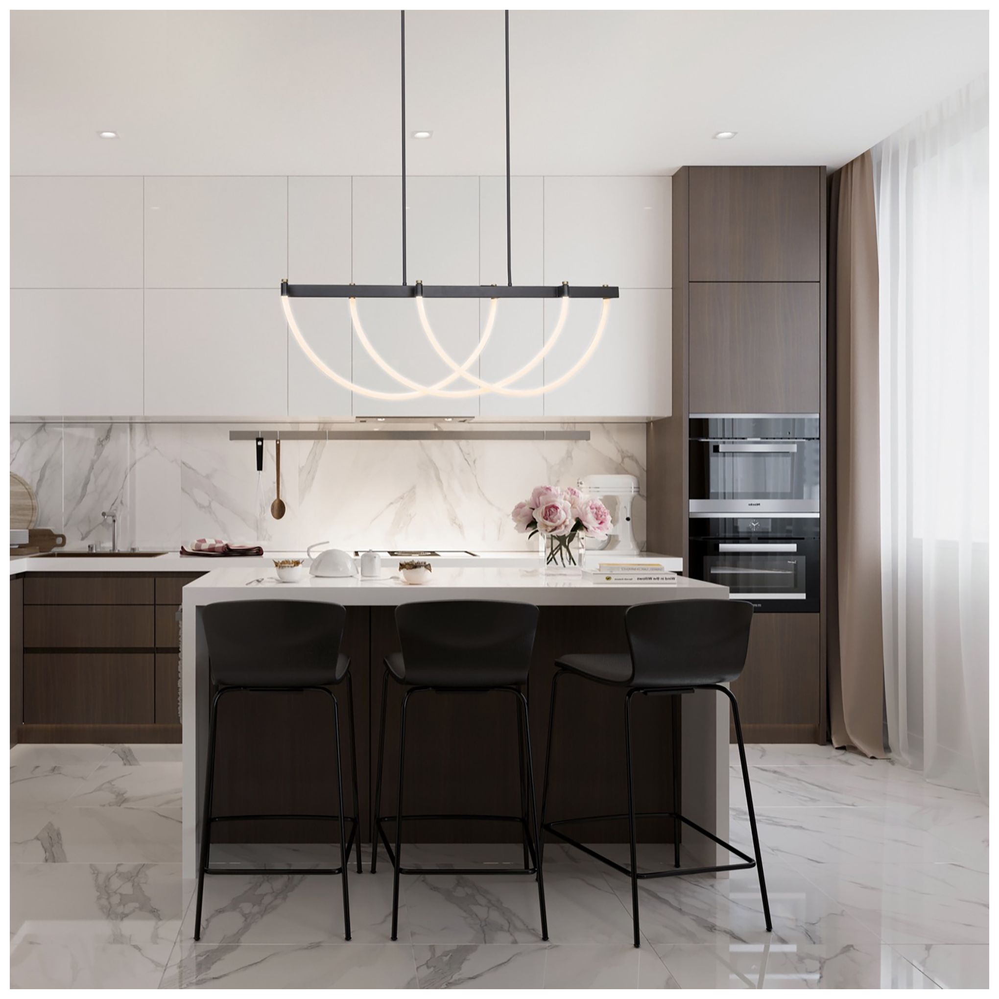 Image 2 Cascata 26" Wide 3.Light Black And Brushed Brass Island Light more views