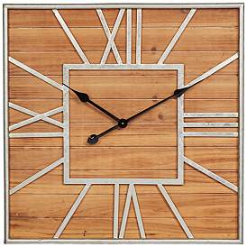Image2 of Caser Silver Metal and Brown Wood 23 1/2" Square Wall Clock