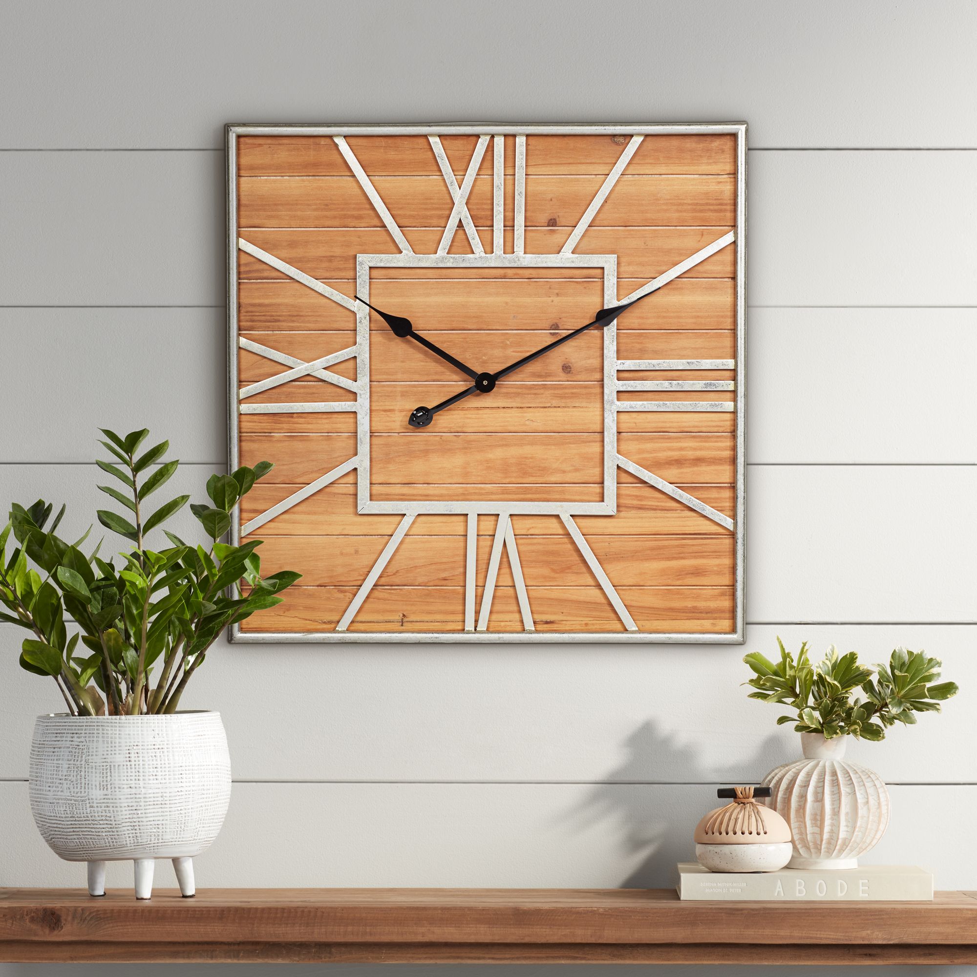 Wood clock Natural wood decor Unique wall items Home decorations Natural wooden clocks Square art clock Wooden wall clock Large wall clock high quality