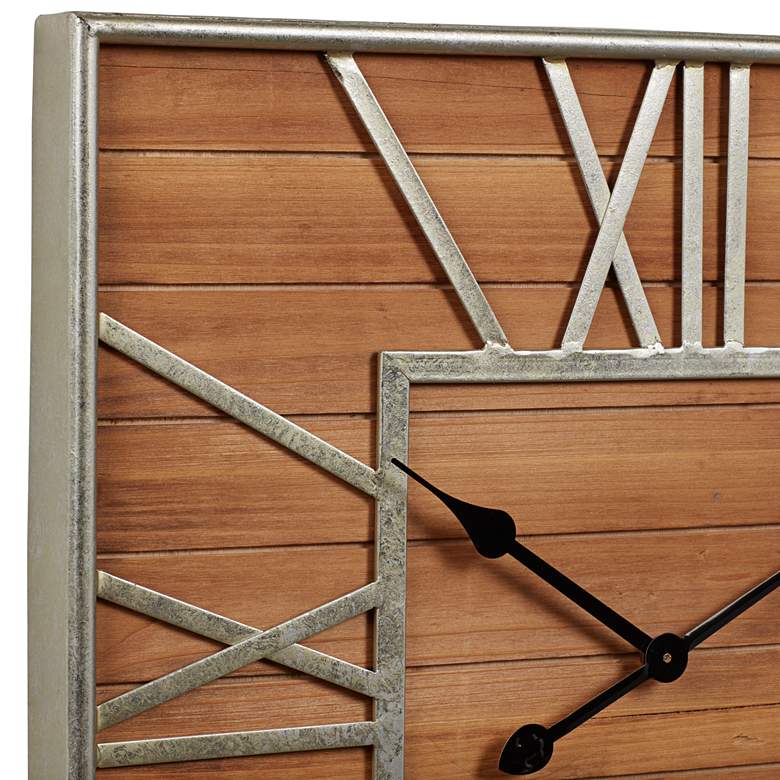 Image 3 Caser Silver Metal and Brown Wood 23 1/2" Square Wall Clock more views