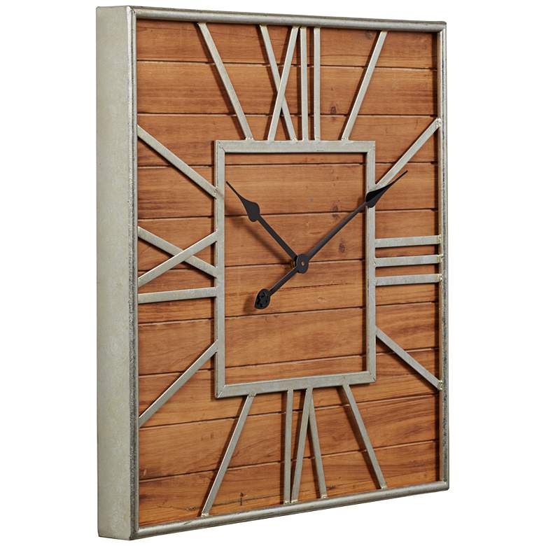 Image 4 Caser Silver Metal and Brown Wood 23 1/2" Square Wall Clock more views