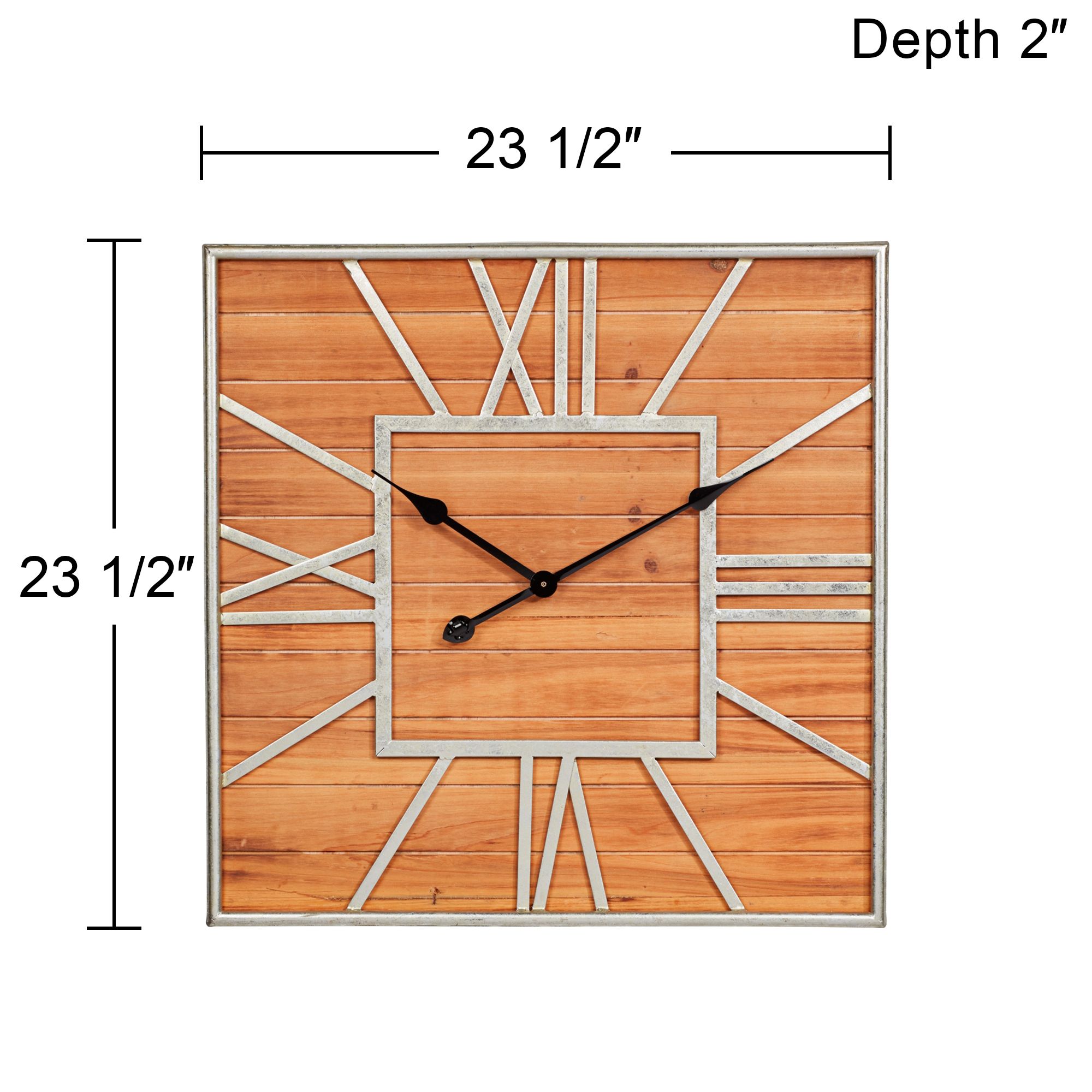 Image 5 Caser Silver Metal and Brown Wood 23 1/2" Square Wall Clock more views