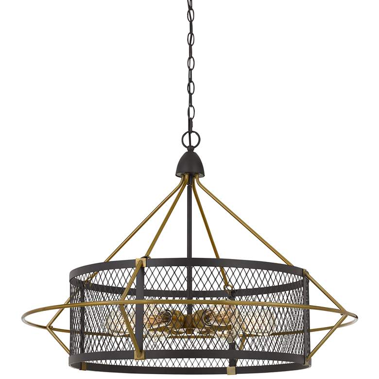 Image 2 Caserta 32 3/4 inch Wide Antique Brass and Black 6-Light Chandelier