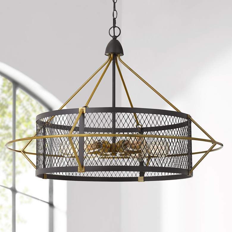 Image 1 Caserta 32 3/4 inch Wide Antique Brass and Black 6-Light Chandelier