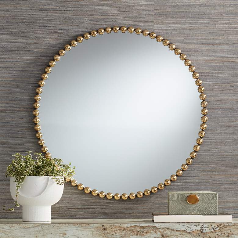 Image 1 Caseves Shiny Gold 31 1/2" Round Framed Wall Mirror