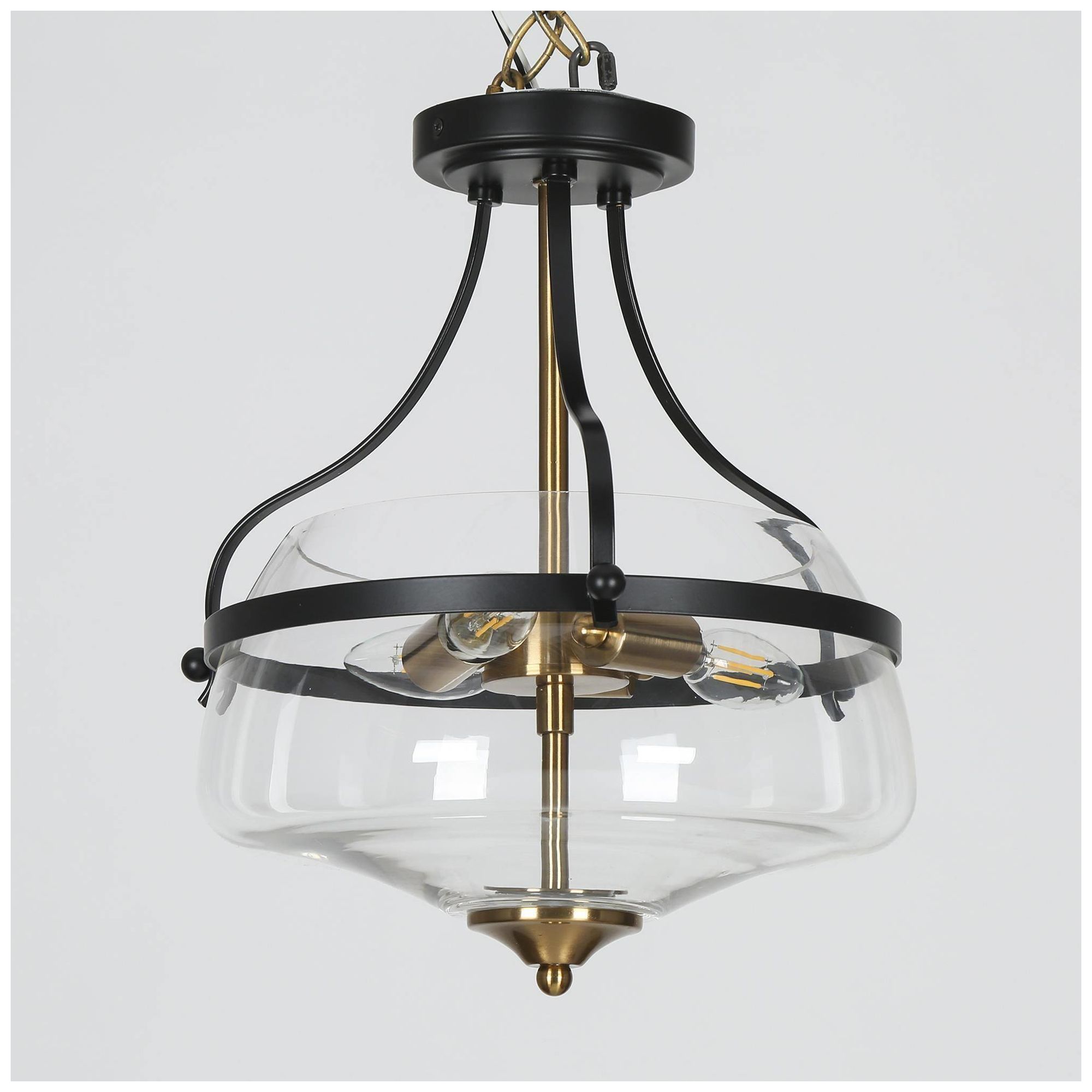 Image 2 Cask 13.3"W Modern Brass 3-Light Drum Glass Semi-flush Mount more views
