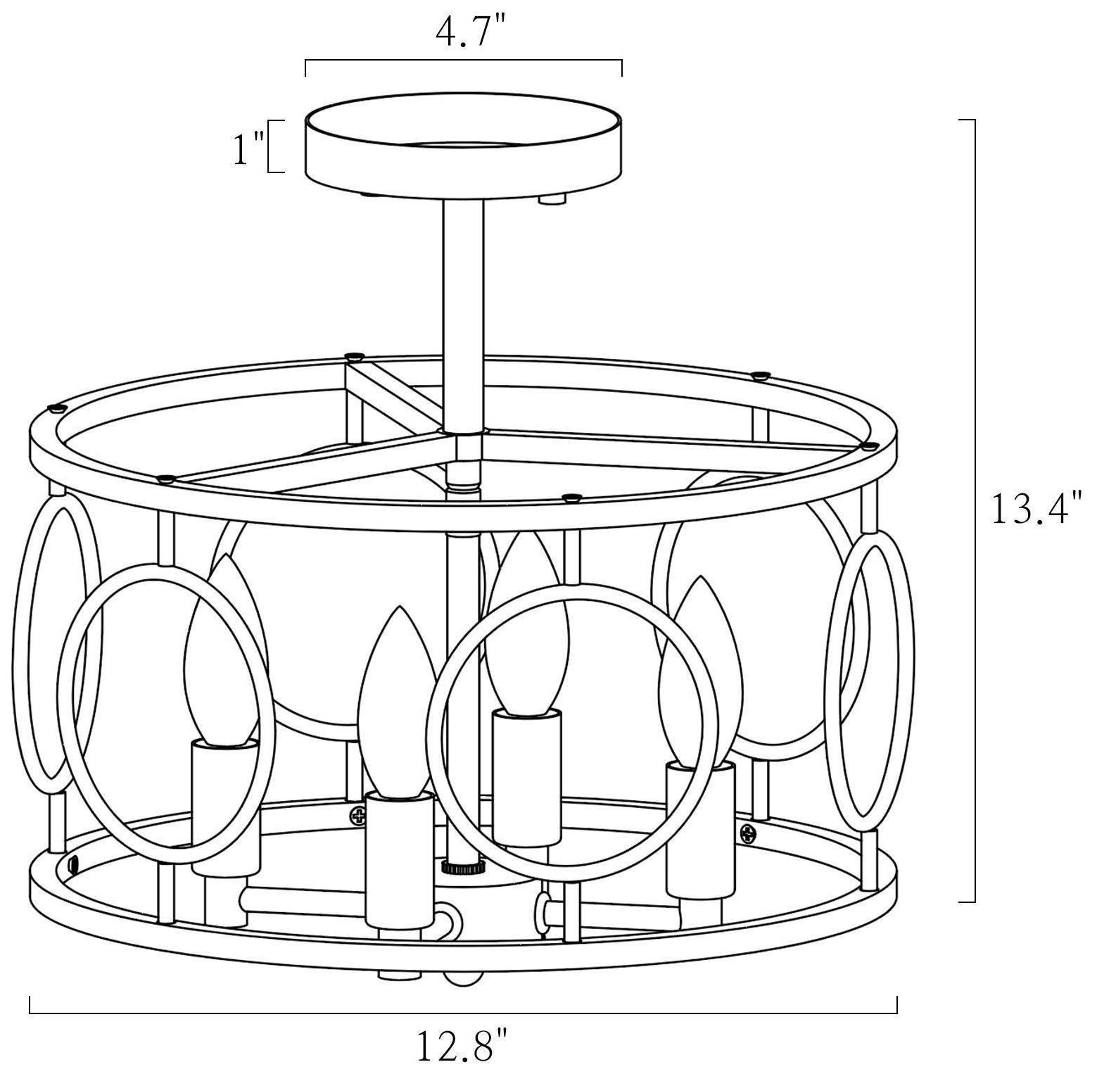 Image 2 Cask 13"W Black Brass 3-Light Drum Metal Modern Farmhouse Semi-flush Mount more views