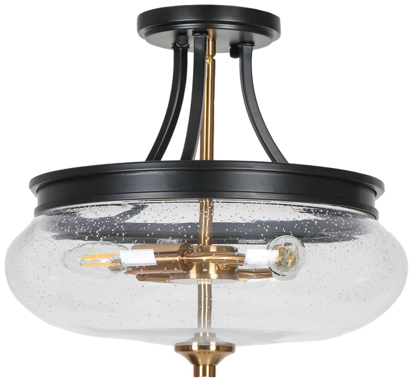 Image 2 Cask 14.2"W Black Brass 3-Light Seeded Glass Semi-flush Mount