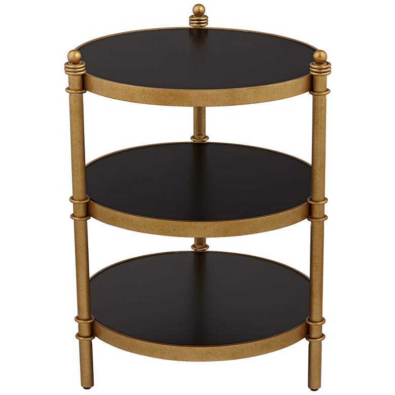 Image 2 Cason 18 3/4" Wide Black and Gold Round 3-Tier Side Table