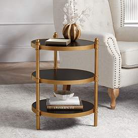 Image1 of Cason 18 3/4" Wide Black and Gold Round 3-Tier Side Table