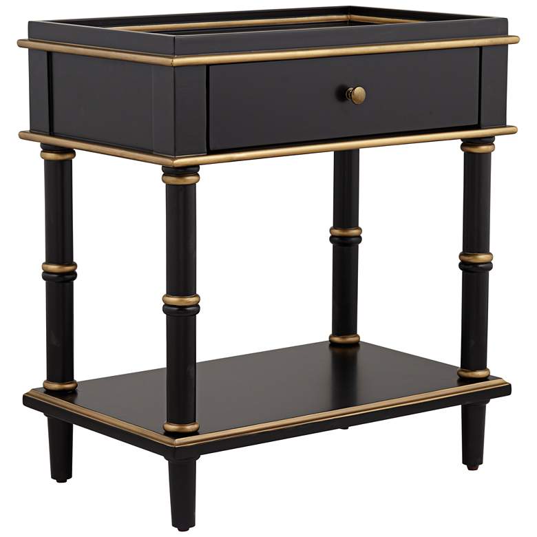 Image 2 Cason 24" Wide Black and Gold Rectangular Side Table with Drawer