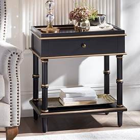 Image1 of Cason 24" Wide Black and Gold Rectangular Side Table with Drawer