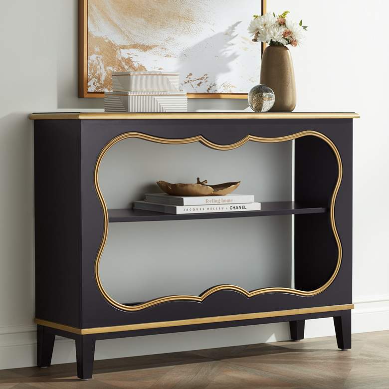 Image 1 Cason 48 inch Wide Black and Gold Bookcase