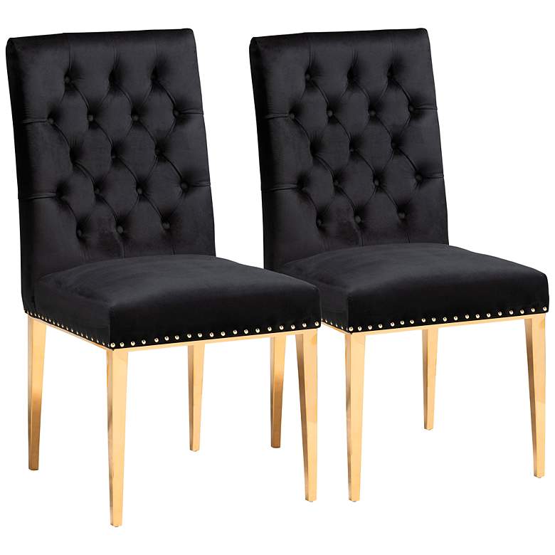 Image 2 Caspera Black Velvet Fabric Tufted Dining Chairs Set of 2
