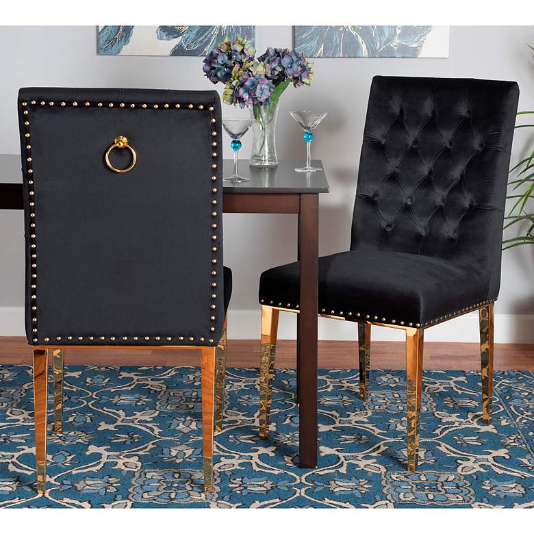 Image 1 Caspera Black Velvet Fabric Tufted Dining Chairs Set of 2