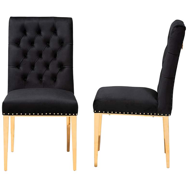 Image 7 Caspera Black Velvet Fabric Tufted Dining Chairs Set of 2 more views
