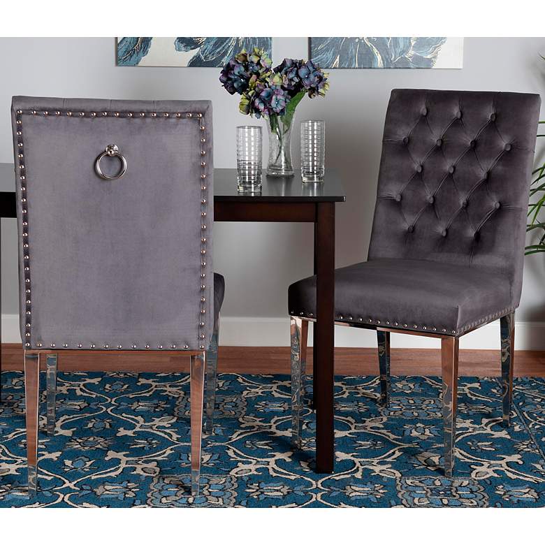 Image 1 Caspera Gray Velvet Fabric Tufted Dining Chairs Set of 2