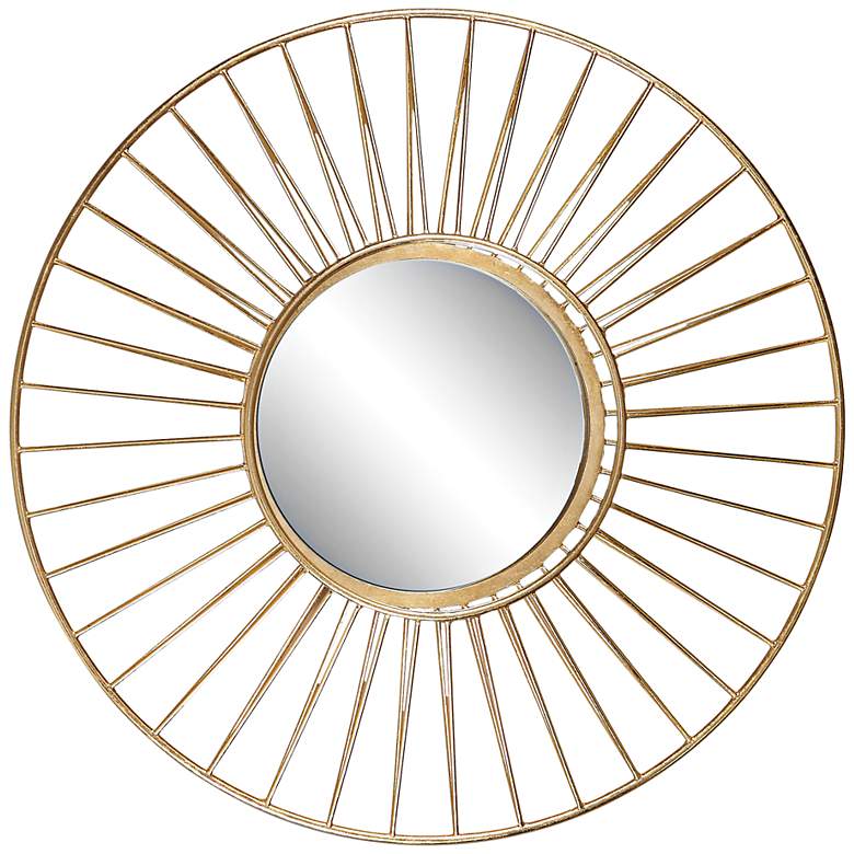 Image 1 Caspian Antiqued Gold Leaf 30 inch Round Wall Mirror